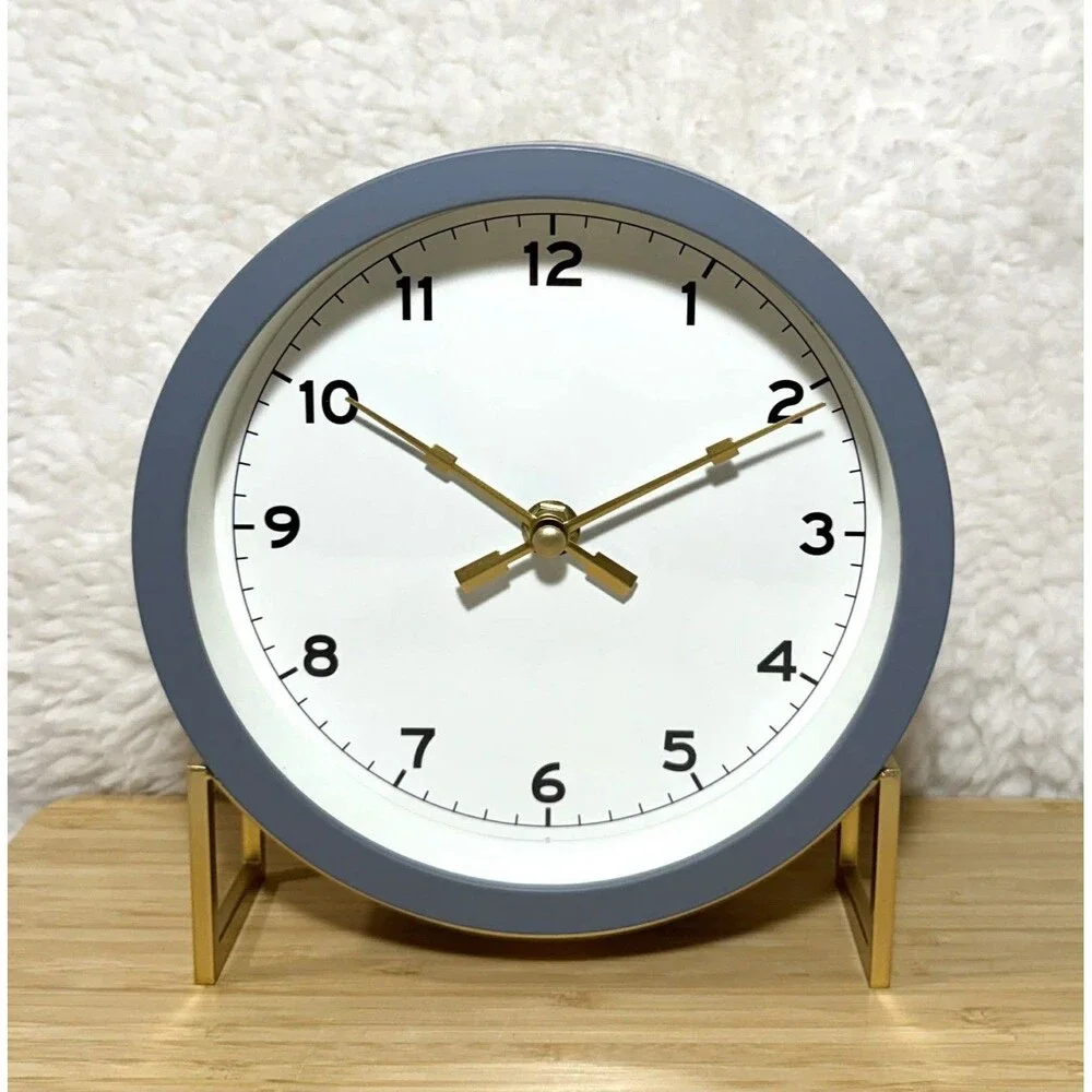 Hearth & Hand Magnolia Round Decorative Tabletop Clock Gray Brass NEW